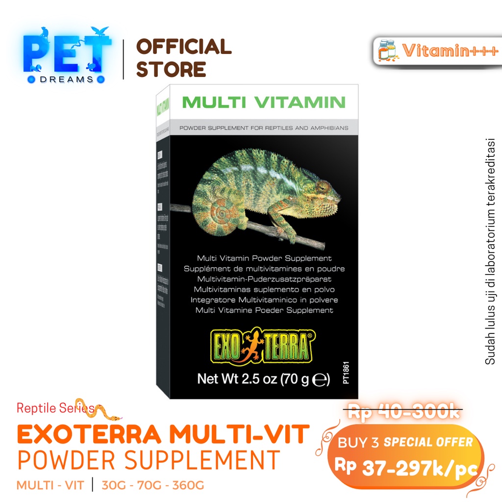 PROMO EXOTERRA MULTIVITAMIN POWDER SUPLEMEN OBAT VITAMIN BUBUK REPTILE REPTIL TORTO SULCATA AMFIBI