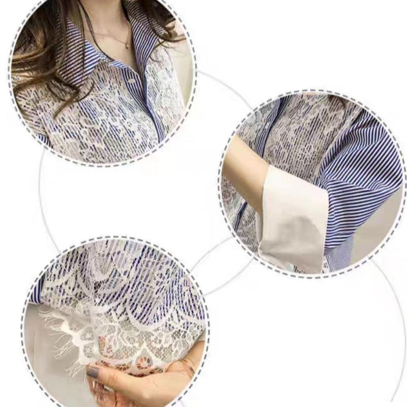 MDLV ~ 8061 Eduarda Striped Shirt Kemeja Lace Premium Kemeja Import Fashion Import