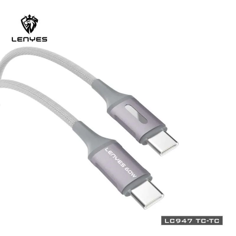 LENYES LC947 60W Data Cable Fast Charging QC 3.0 Type C to Type C Kabel Data Charger Nylon Material