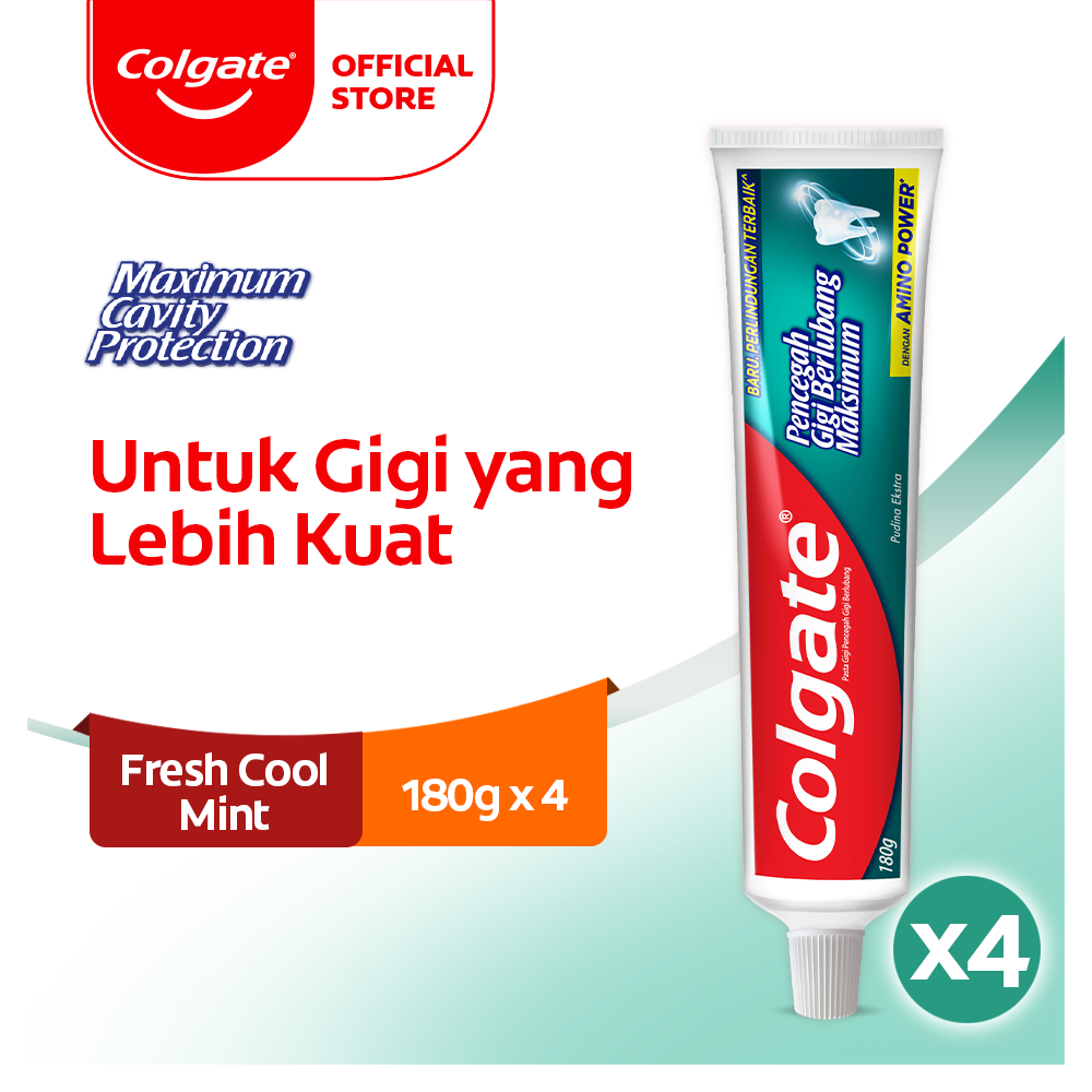 Colgate Maximum Cavity Protection Fresh Cool Mint Toothpaste 180g - Pasta Gigi (4pcs)