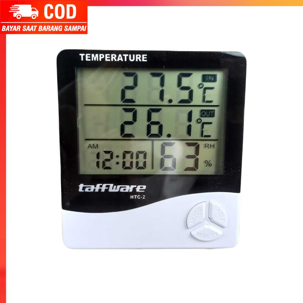 (100% BARANG ORI) Taffware Digital Temperature Humidity Meter Clock Alarm Calender HTC-2