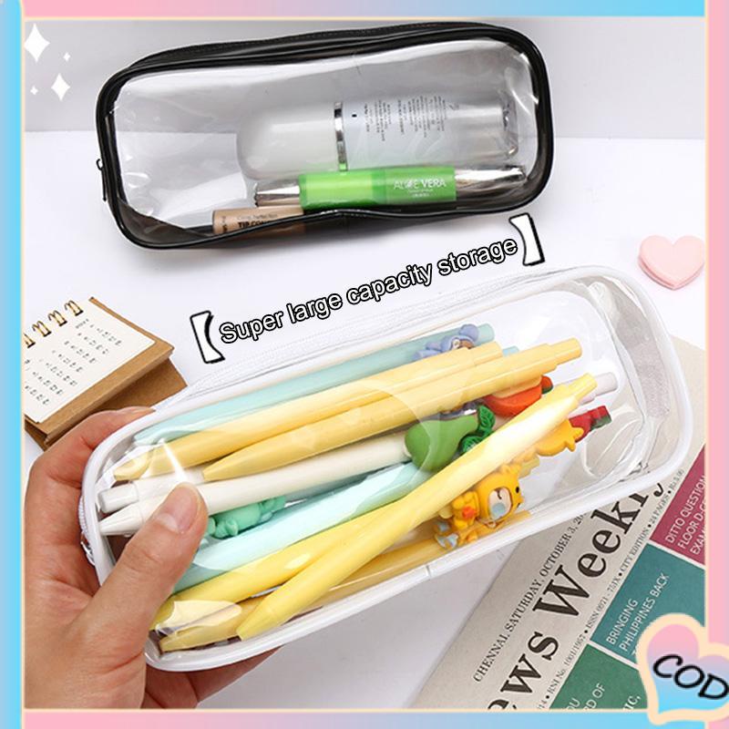 COD❤️Decompression Primary Middle School Students Competition Rotating Pen Can Write Student Rotating PenTransparent PVC Student Stationery Zipper Pen Bag Travel Portable Toiletry Makeup Storage Bag-A.one