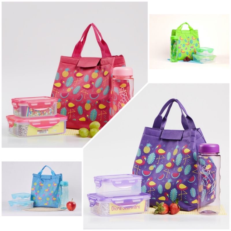 Kotak makanan set / tempat makan set / lunch box flaminggo