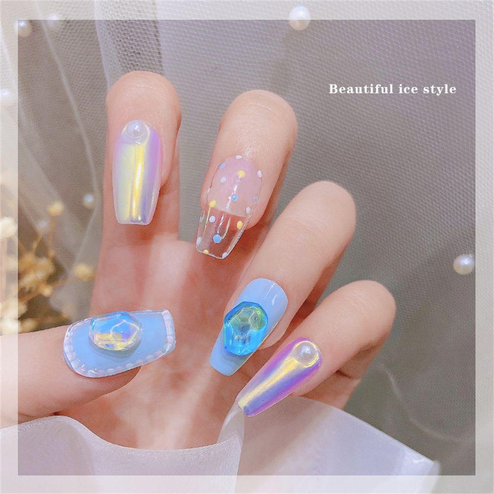 Chookyy 5pcs Nail Rhinestones Nail Aksesoris Manicure Aurora Flatback Shiny Crystal Nail Art Dekorasi