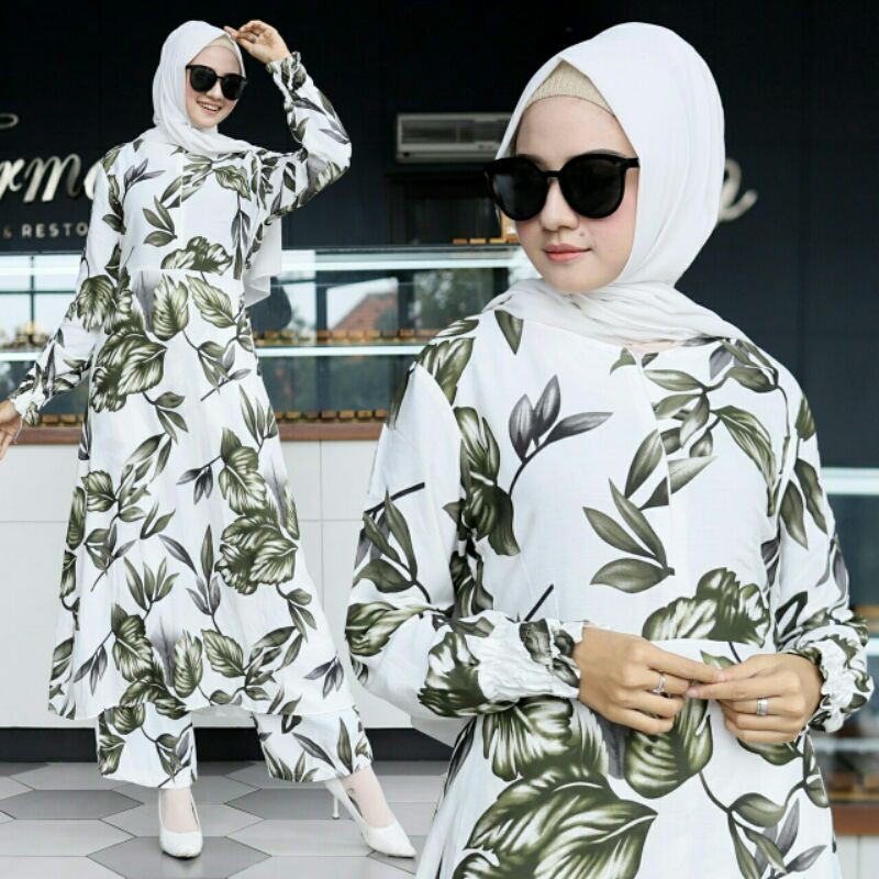 ST Set Stelan Atasan Tunik Kulot Katun Rayon Haina