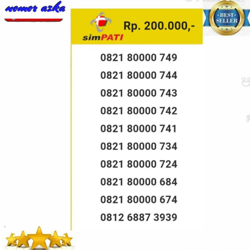 Nomor Cantik Kartu Simpati 0821 80000 749 Seri kuartet 0000 Rapi Bsm02