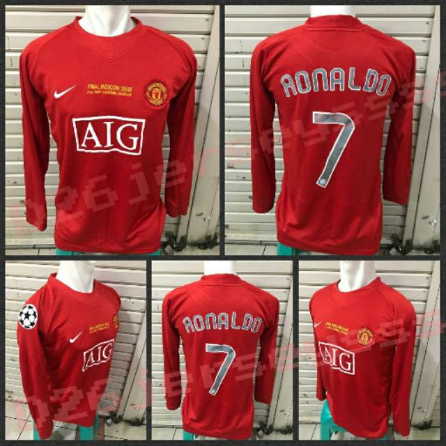 Jersey RETRO Manchester United Final UCL Moscow 2008 LONG SLEEVES OFFICIAL + Cetak nama + Patch UCL