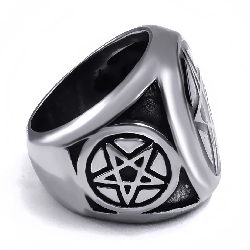 SEUSUK Punk Steel Ring Band Wicca Magic Pentagram Pentacle Star Biker Jewelry