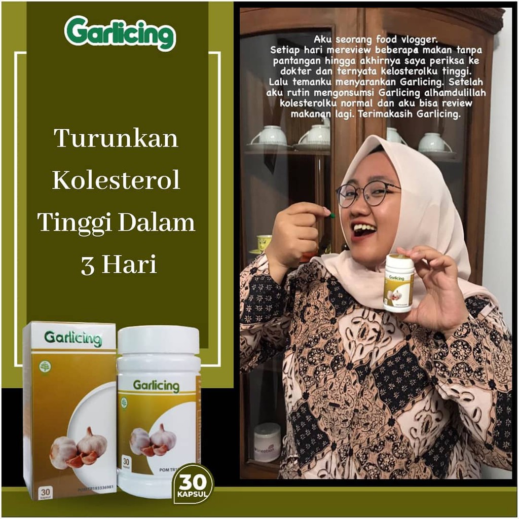 Garlicing - Herbal Ekstrak Bawang Putih Dayak Turunkan Kolesterol Kolestrol &amp; Darah Tinggi Perkuat Tulang Turunkan Resiko Kanker Isi 30 Kapsul