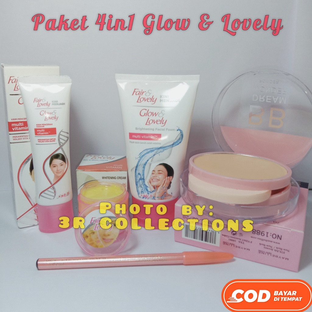 Paket 4in1 Fair & Lovely Plus Bedak BB Dream - Cream Siang Malam - Pelembab - Facial Foam - Bedak BB