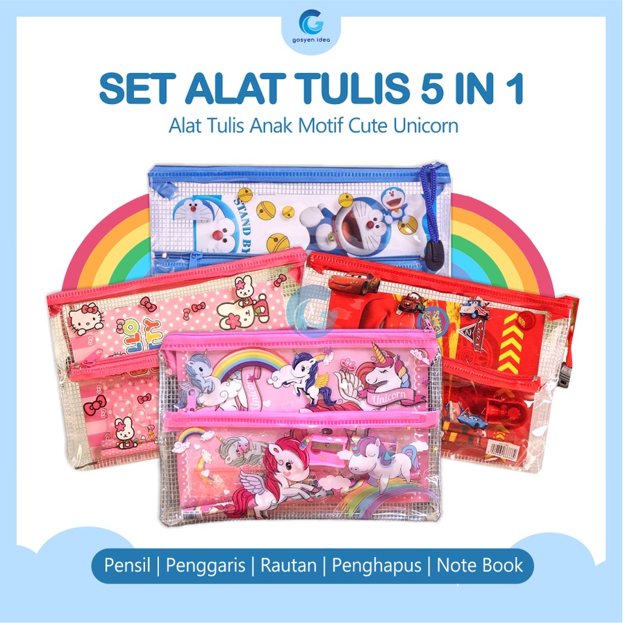 

Tempat Pensil 2 in 1 Alat Tulis Set Anak Zipper Pouch Karakter Kartun Lucu