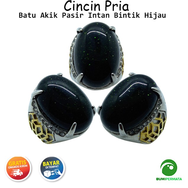 Cincin Batu Akik Black Onyx Ring Titanium Hitam 263