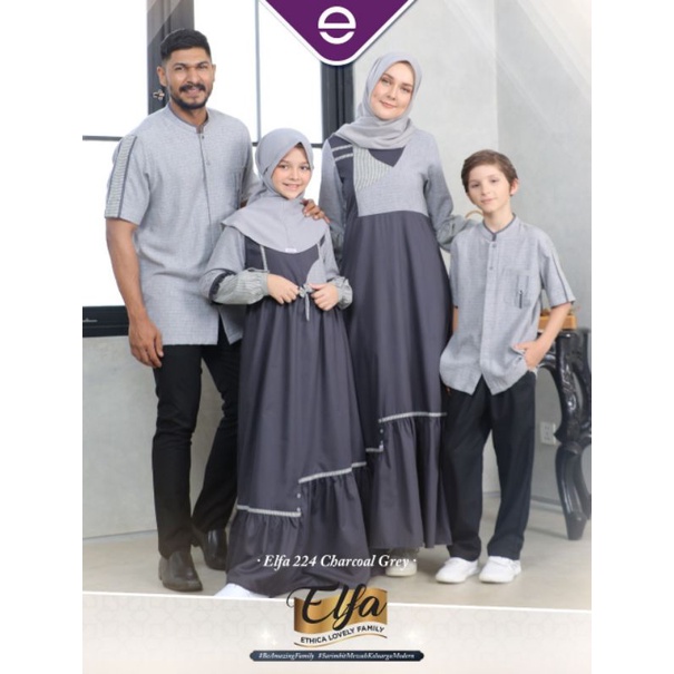 Elfa 224 charcoal grey baju muslim keluarga ethica sarimbit muslim terbaru 2022