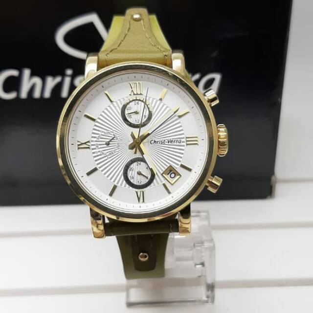 Jam tangan Christ Verra Original CV 71054L-22 LEATHER( GREEN/GOLD)