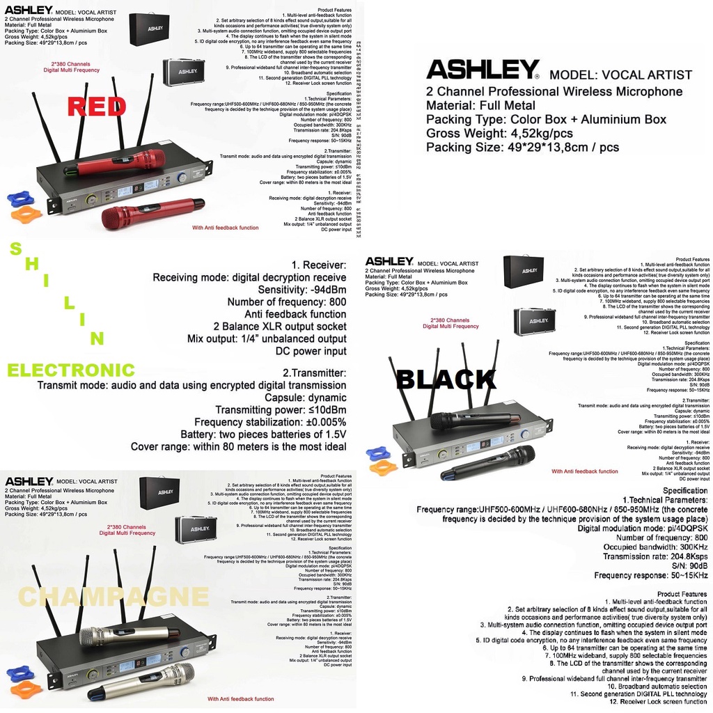 MICROPHONE WIRELESS ASHLEY VOCAL ARTIS ORIGINAL DUAL MIC HANDLE