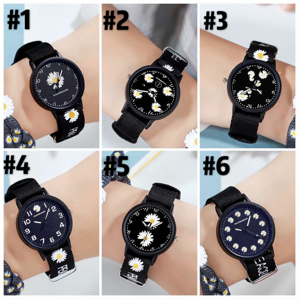 [COD] Jam Tangan Wanita Quartz Analog Motif Bunga Daisy Bahan Nilon Kanvas Untuk Wanita Watch