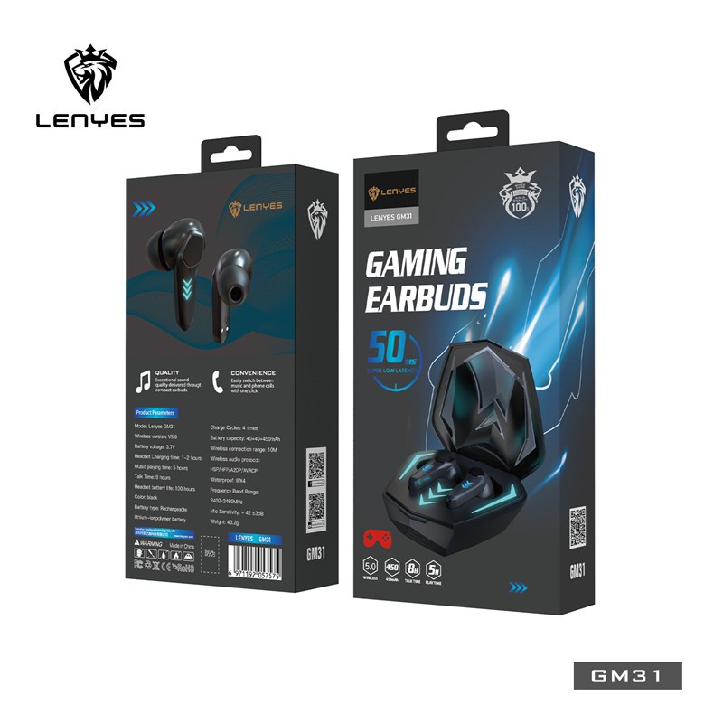 Headset Bluetooth Gaming Lenyes GM31 Low Latency No Delay TWS Gaming