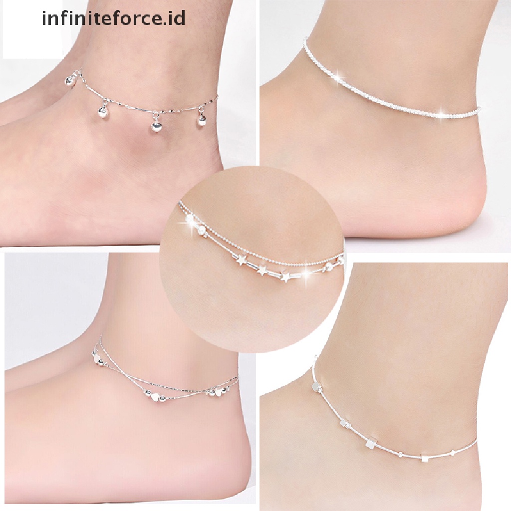 Infiniteforce.id Gelang Kaki Rantai Lapis Silver 925 Untuk Wanita