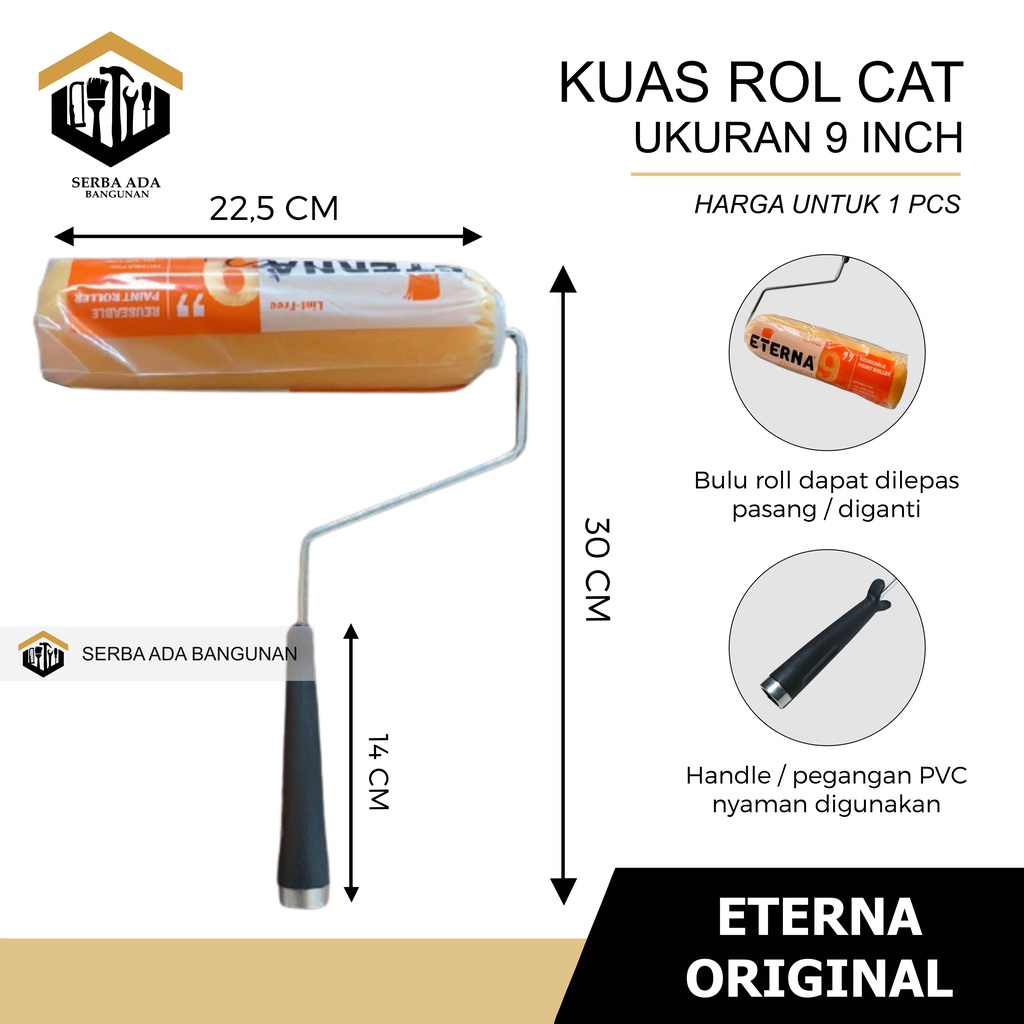 Kuas Roll Eterna 9 Inch | Roller Cat | Gagang Kuas Rol Copot - Cat Tembok