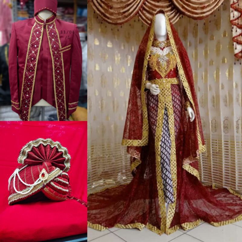 PAKET HEMAT COUPLE GAUN PENGANTIN SLIM EKOR ALA INDIA FREE MANSET KEBAYA PENGANTIN ALA INDIA