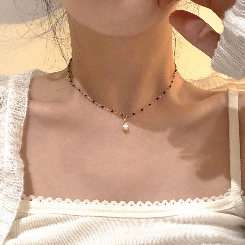Kalung Dengan Liontin Mutiara Bentuk Tetesan Air Gaya Korea