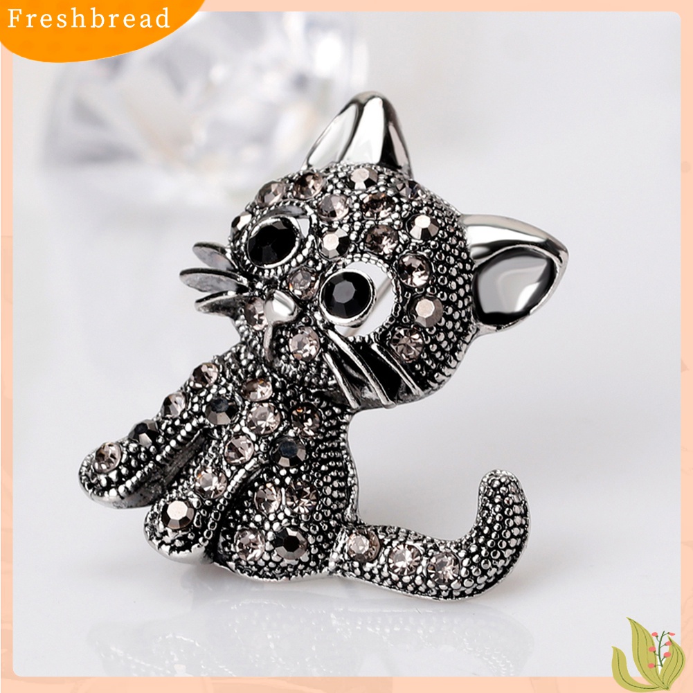 [ TERLARIS]Vintage Women Girls Lovely Cat Kitten Rhinestone Collar Brooch Pin Party Jewelry