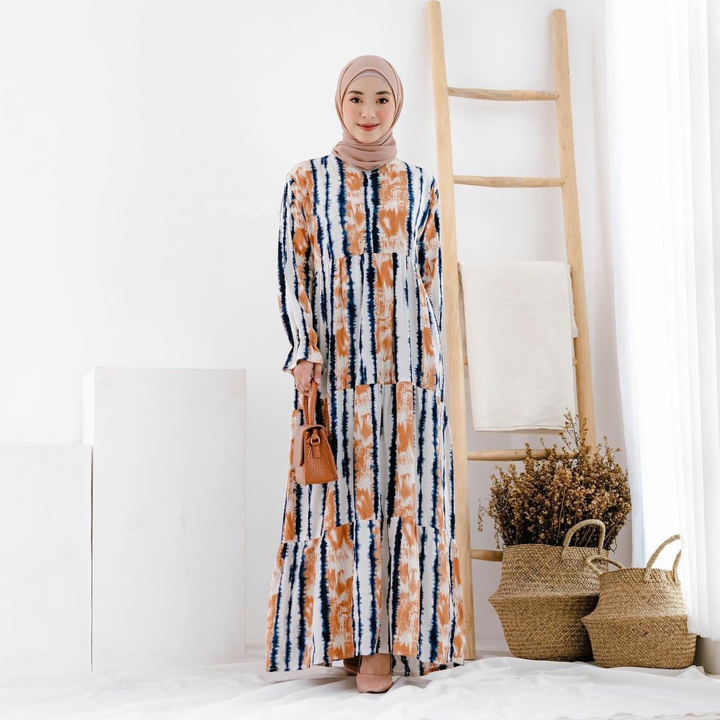 Aghnis Maxi Dress - Gamis Muslim Ramadhan Katun Rayon Free Masker Jumbo