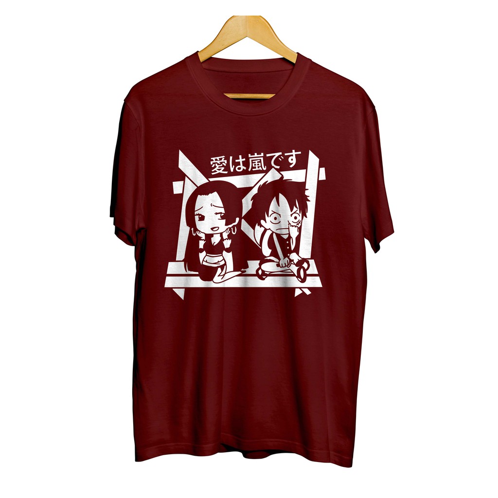 kaos distro anime one piece BOA HANCOCK LUFFY COUPLE love is hurricane original 100%  combed 30s