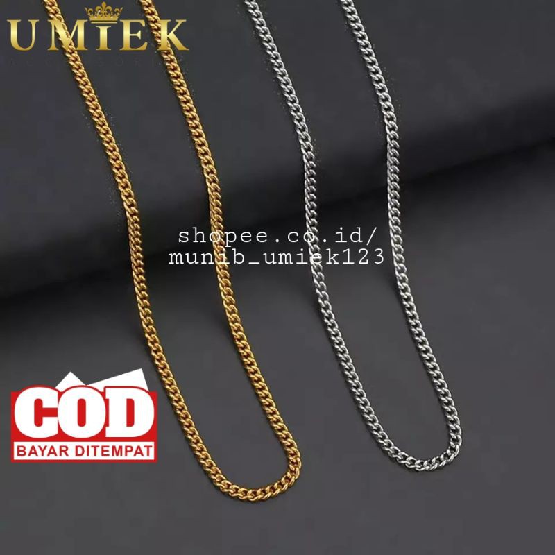 Kalung Pria Wanita Titanium Rantai kecil emas gold kuning silver putih perak Rante panjang cowok cew
