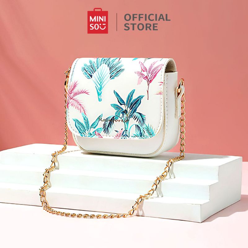 MINISO Tas Selempang Wanita Hutan Hujan Kain Kecil Tas Mini Lipstik Bag Rantai Lipstick Sling Bag Cr