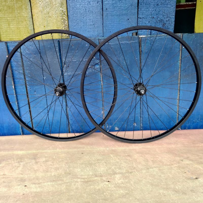 ( Sepasang ) Wheelset 26 Rims Pacific Setelan Sepeda 26 / Pelek Sepeda 26 Komplit Hitam Cakram V Brake Siap pakai  26in siap pakai sudah dirakit dan disetel jari bisa cakram v Brake siap pasang