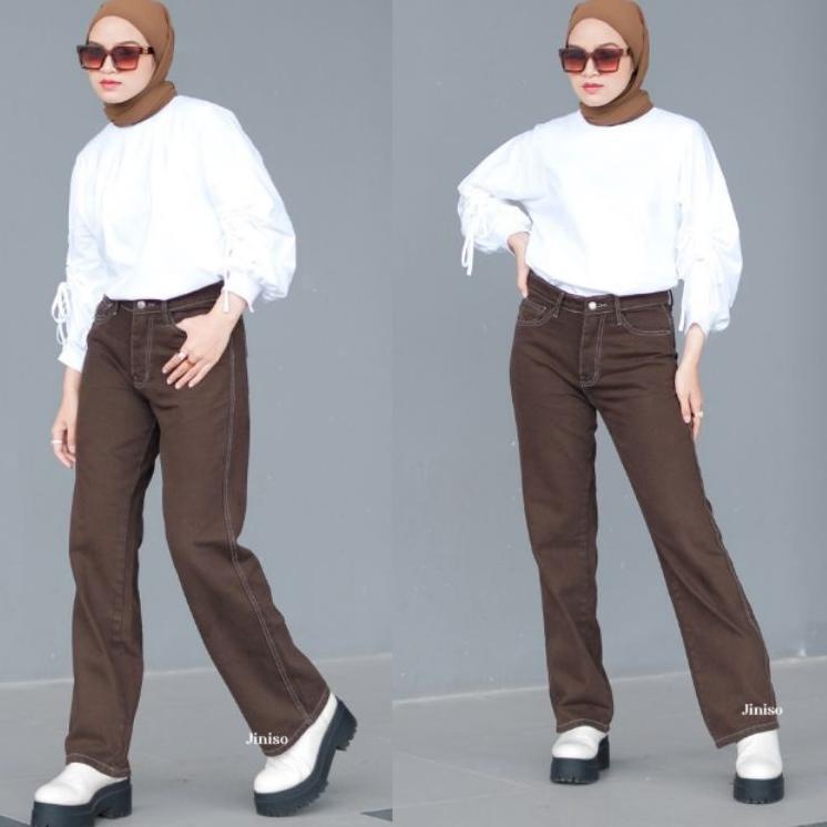 Tidak Diragukan.. Celana Jeans Wanita Kulot Loose Highwaist Warna Brown Cream