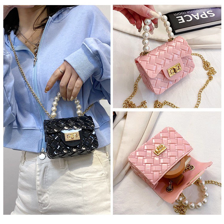 OSM JKT T5122 Tas Jelly Glossy Mini Anyam Mutiara / Tas Selempang Mini Wanita / Handbag Wanita