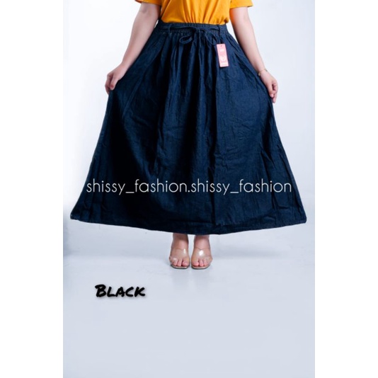 Rok Jeans Wanita Jumbo Tali Panjang 90cm || Rok Jeans Jumbo Wanita Tali Karet 126cm