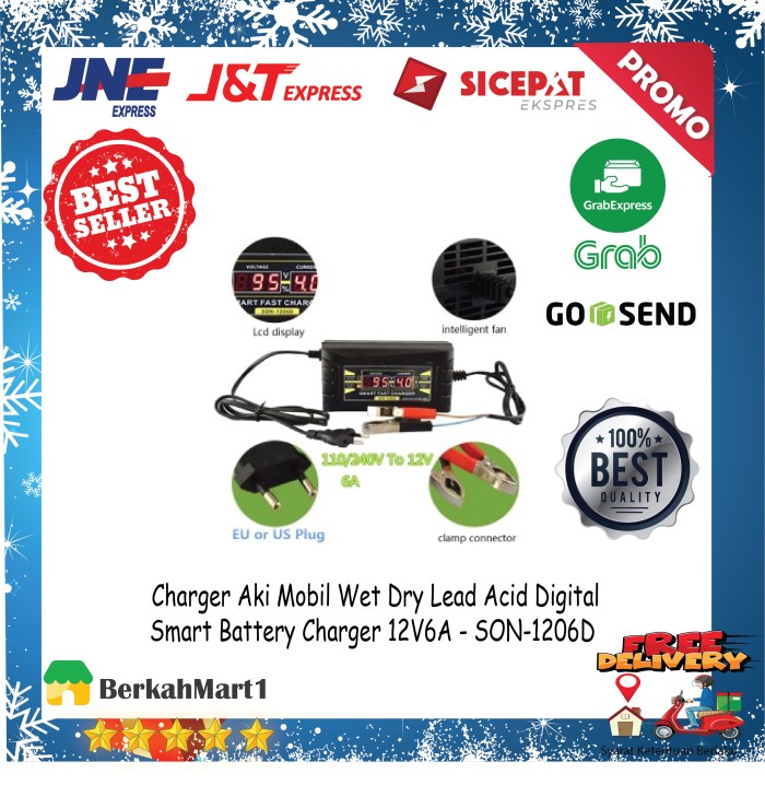 Charger Aki / Cas Aki Accu Mobil dan Motor 12V/6A Layar LCD