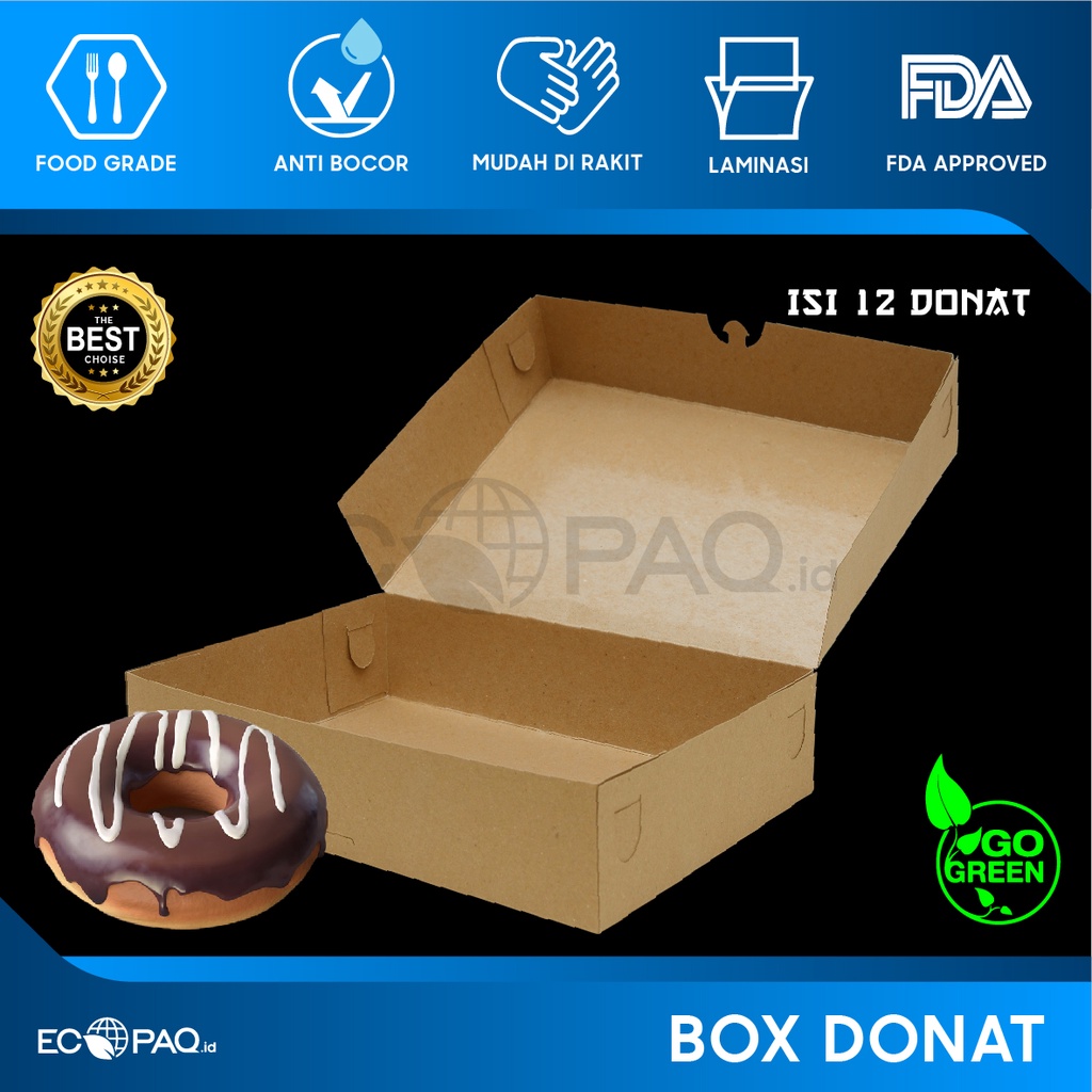 Box Donat - Kotak Donat - Dus Donat Donut - COKLAT- Isi 12 (10 pcs)