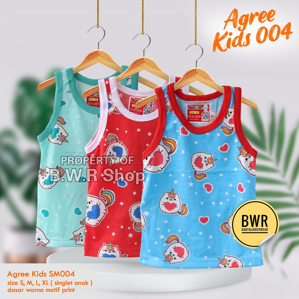 [ 3pc ] Singlet Agree Kids SM004 WARNA Cats / Kaos Dalam Anak Santai Harian Agree Sm 004 Motif Lucu | Bwr