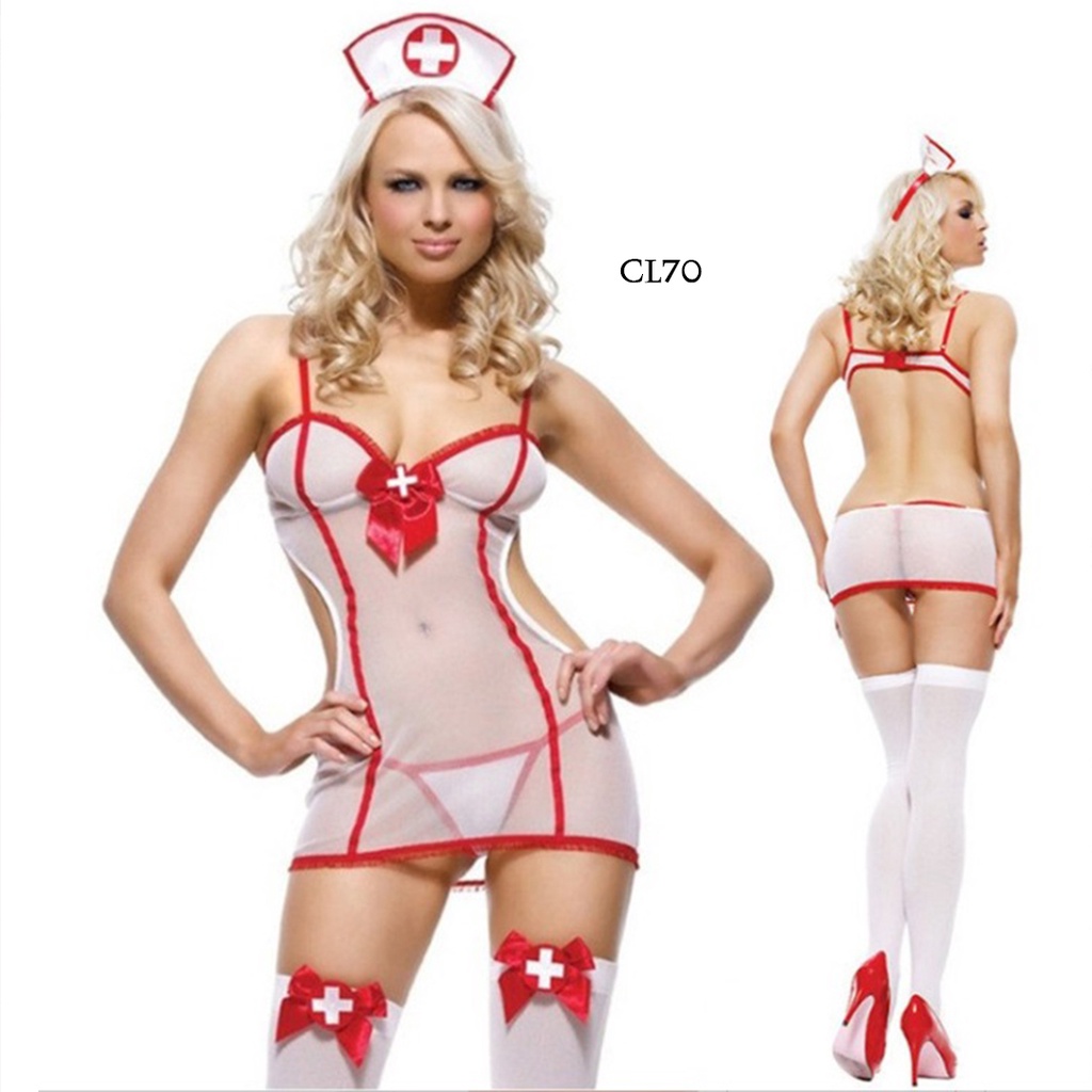 [PRODUK TERBATAS] SEXY LINGERIE COSPLAY COSTUME NURSE TRANSPARAN PREMIUM CL70