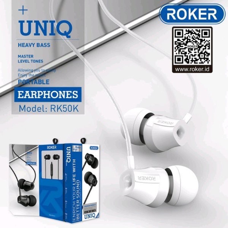 Handsfree ROKER RK50K UNIQ / Headset Roker EXTRA BASS / Earphone ROKER UNIQ RK 50k