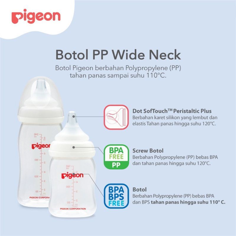 Perlengkapan Bayi / Pigeon / Botol Wide Neck SoftTouch/Peristalticplus 160ml dan 240ml