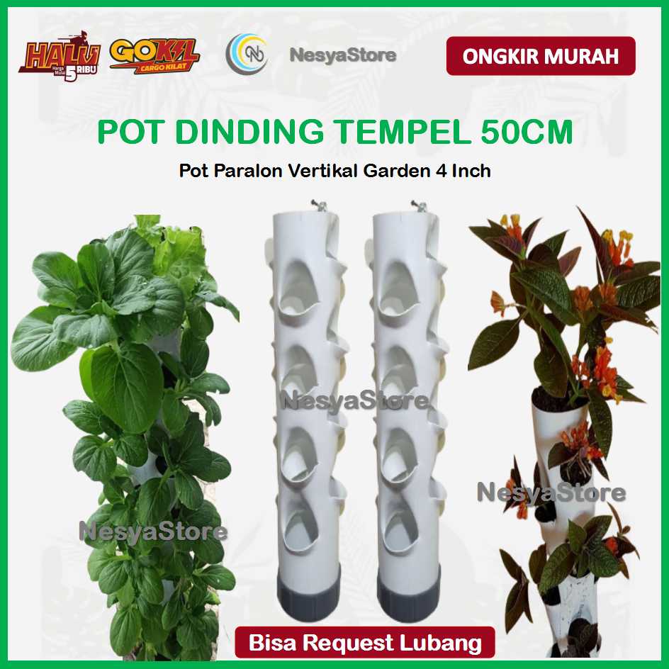 Pot Tempel Dinding Tower Vertikal Garden Paralon 50 Cm 12 Lubang