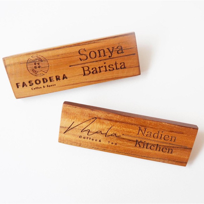 Name/Pin Tag Kayu Custom Grafir Nama & Logo |Pin Tag Cafe & Restaurant