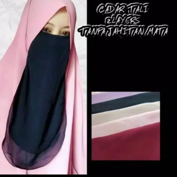 『12.12』 SHOPEE» Cadar Tali 2 Layer Siffon Ceruty Babydoll Niqab Niqob Tanpa Jahitan Bawah Mata ✧