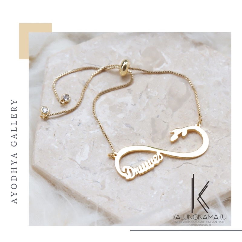 Gelang Nama Infinity gold Tali Serut Titanium