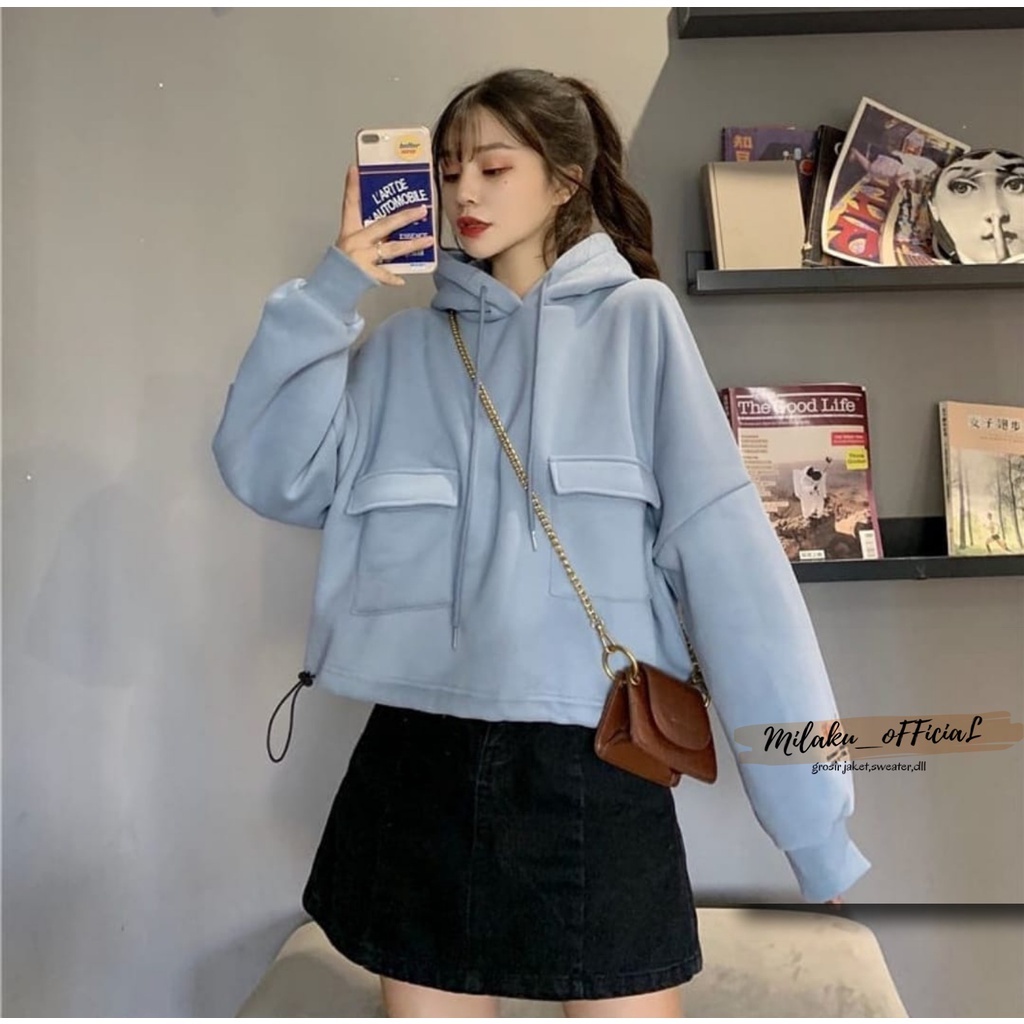 SWEATER HOODIE WANITA / SEYOL POCKET HOODIE SWEATER WANITA KOREA