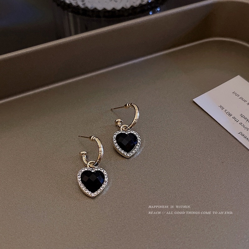 Anting Rodium Black Love Korea Style Fashion Elegan Style