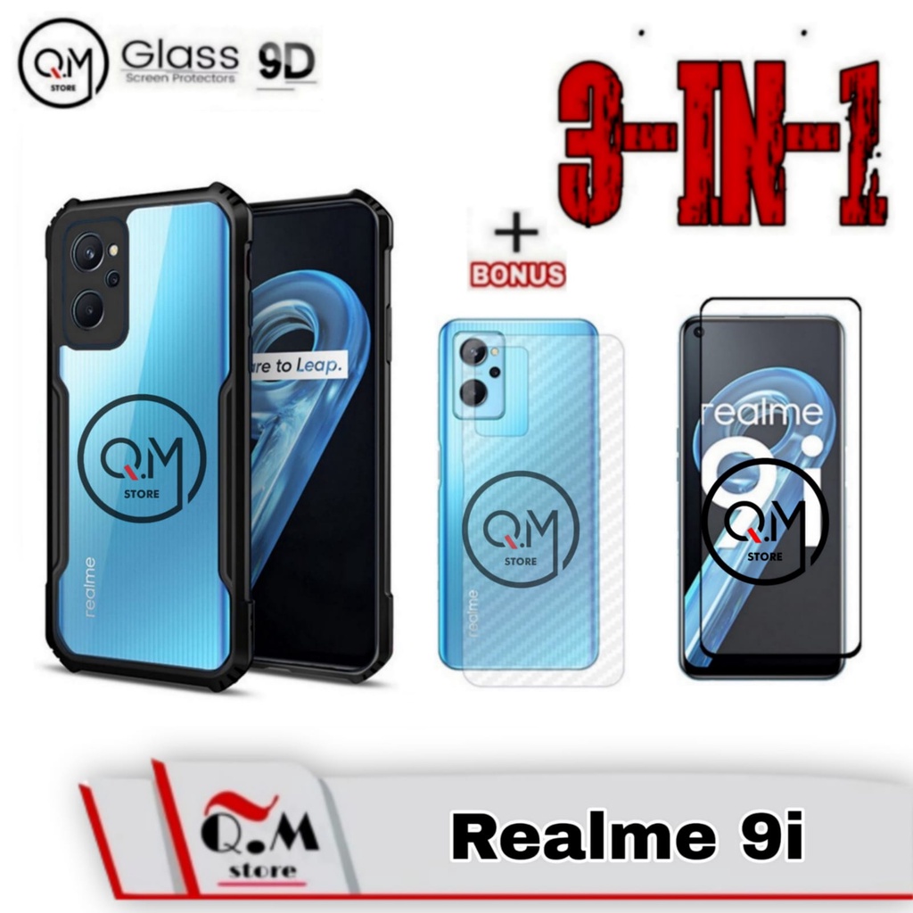 Paket 3 in1 Case Transparan Realme 9i Softcase Acrilik Armor Transparan Pelindung Back Cover