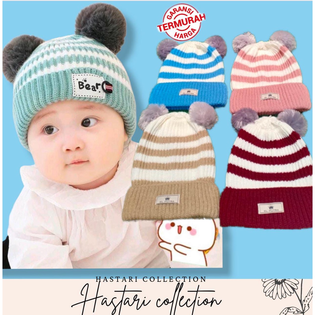 Kupluk bayi salur rajut pompom topi rajut anak lucu