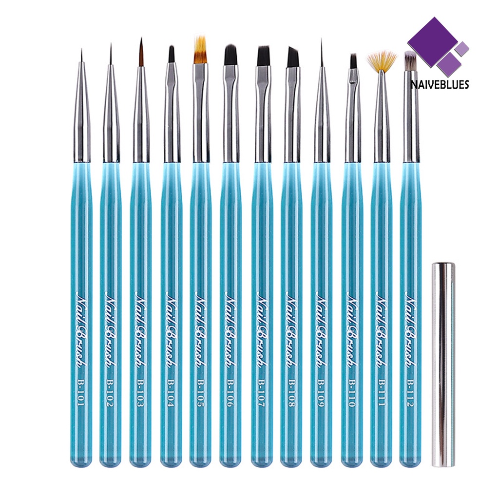 Naiveblue &gt; 1 Set Pen Brush Nail Art Bulu Lembut Ultra Ringan Anti Goyang Reusable