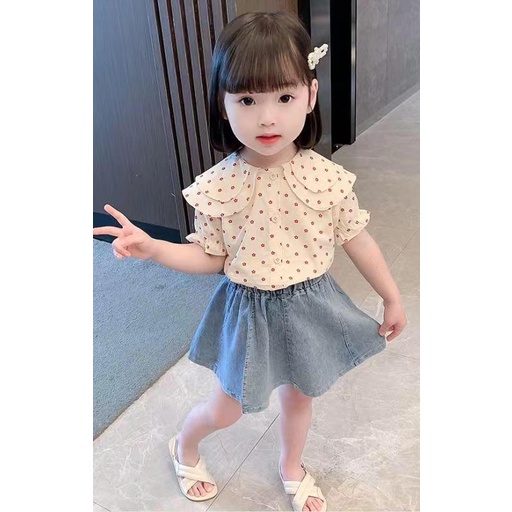 setelan rok jeans anak perempuan import